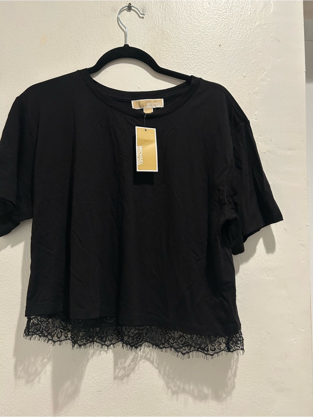 Michael Kors Black Lace-Trim Boxy Crop Top